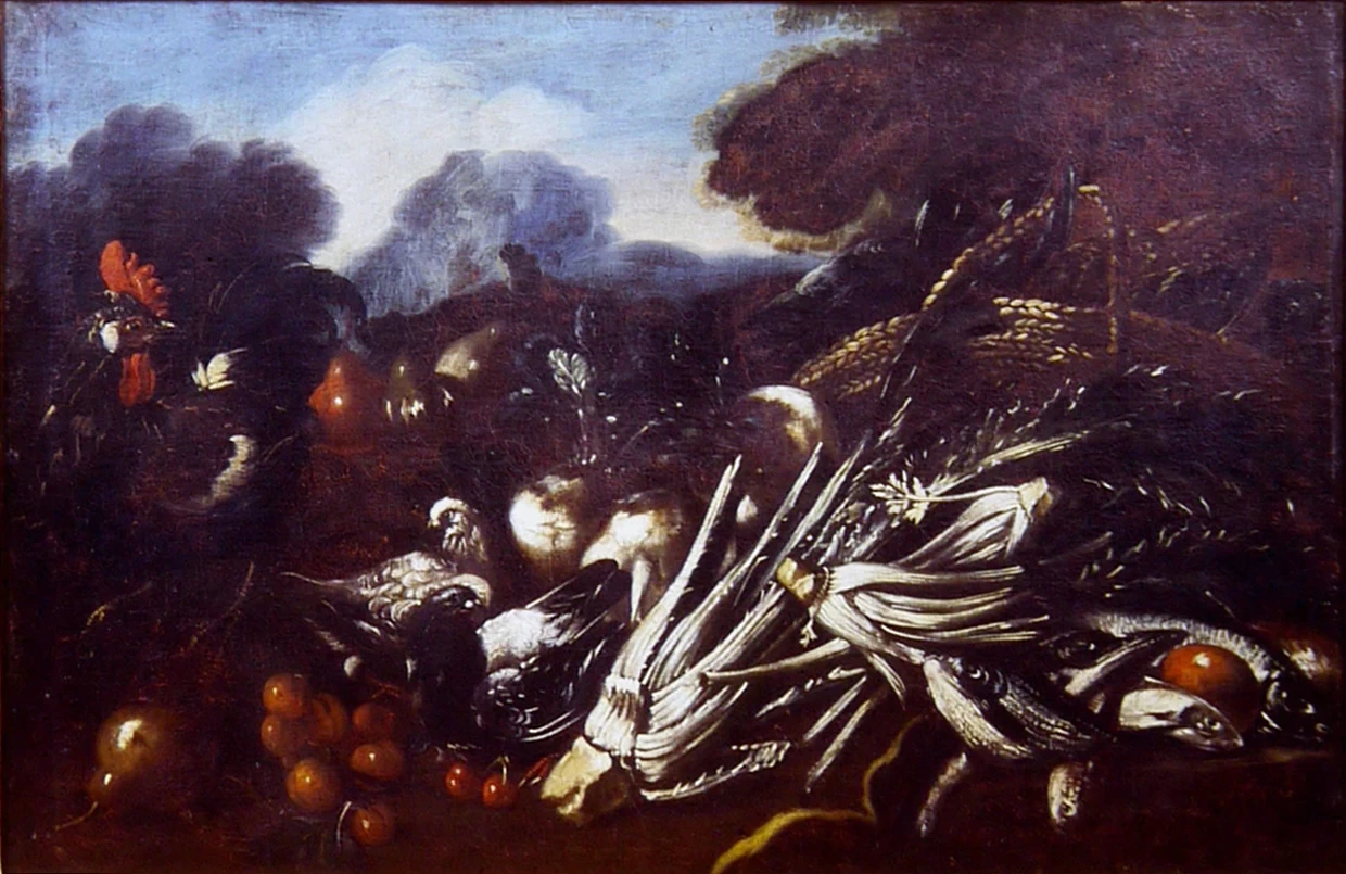 Candido - natura morta con cardi e pesci, attribuito, Opera Pia Poveri e Vergognosi, Bologna